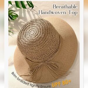 Straw Beach Hat Tan Sun Hat with Bow